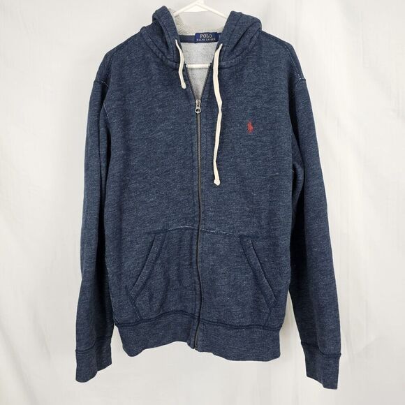 Polo Ralph Lauren Hoodie Jacket Men's Size Large Heathered Blue Full Zip Fleece - Picture 1 of 6